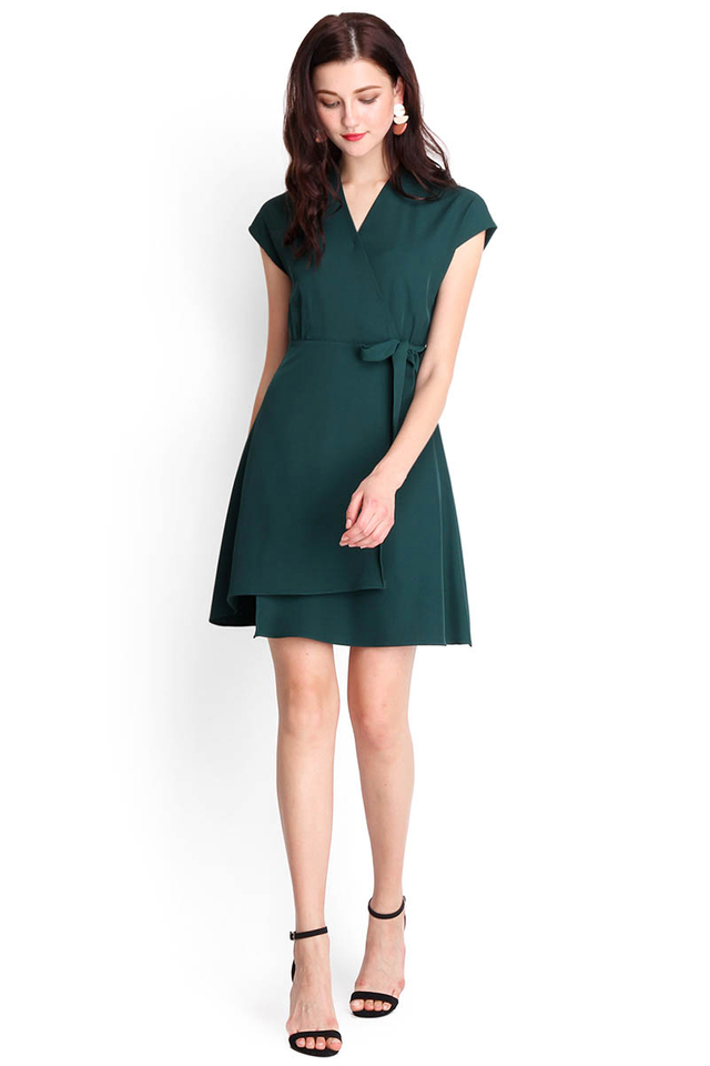 Positive Vibes Dress In Forest Green