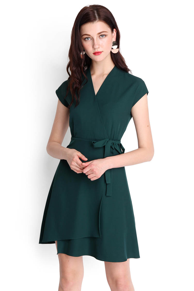 Positive Vibes Dress In Forest Green