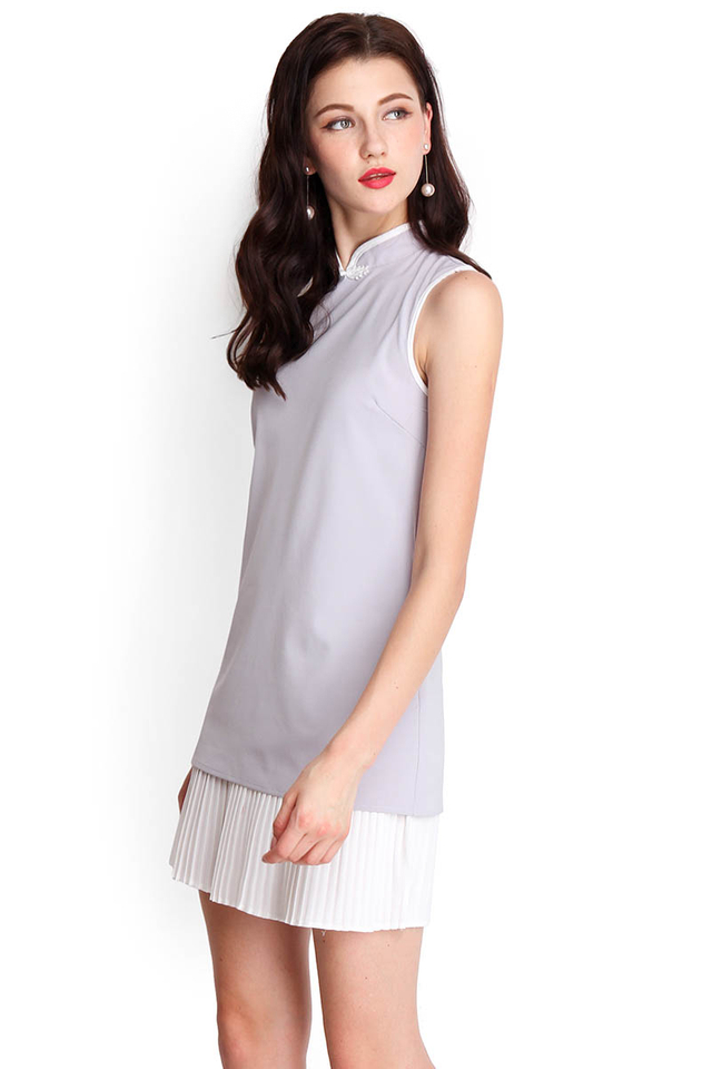 Oriental Breeze Cheongsam Dress In Soft Grey