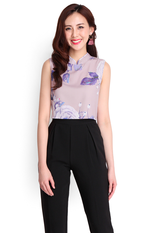 Flowers In The Attic Cheongsam Top In Purple Florals