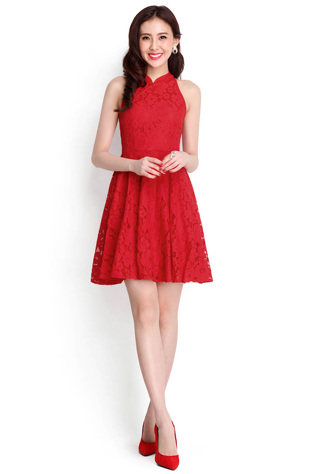 Festive Flair Cheongsam Dress In Lipstick Red
