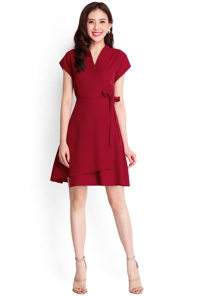 Positive Vibes Dress In Wine Red