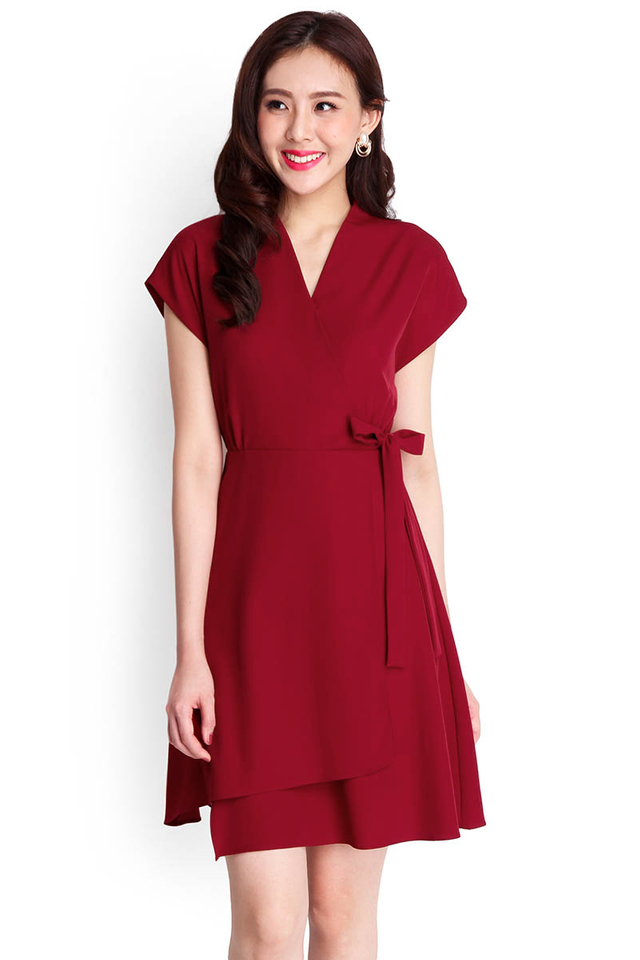Positive Vibes Dress In Wine Red