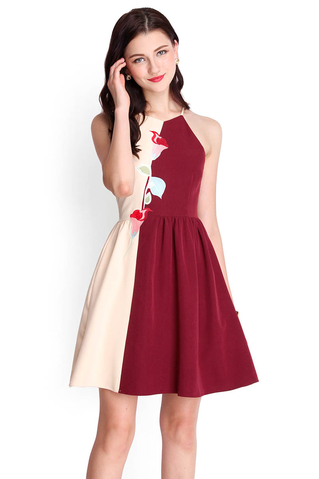 Portrait Of Spring Dress In Wine Red
