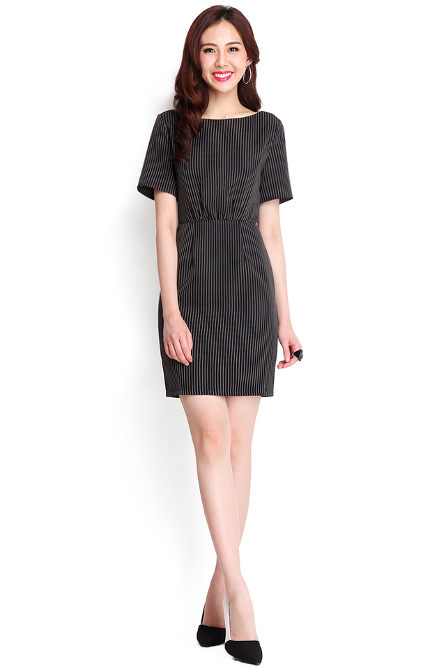 Chart Your Course Dress In Black Stripes