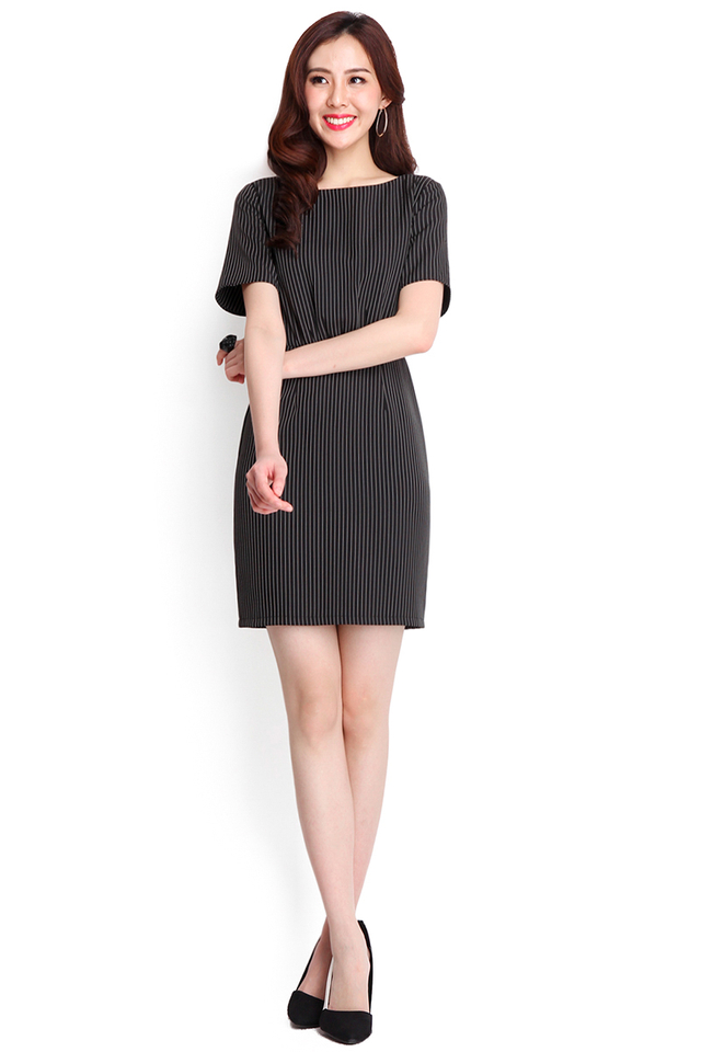 Chart Your Course Dress In Black Stripes