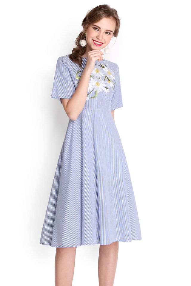 Daisy Chains Dress In Blue Stripes