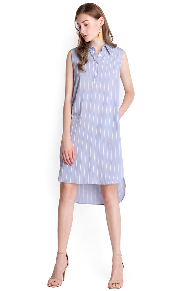 Perfect Asymmetry Dress In Blue Stripes