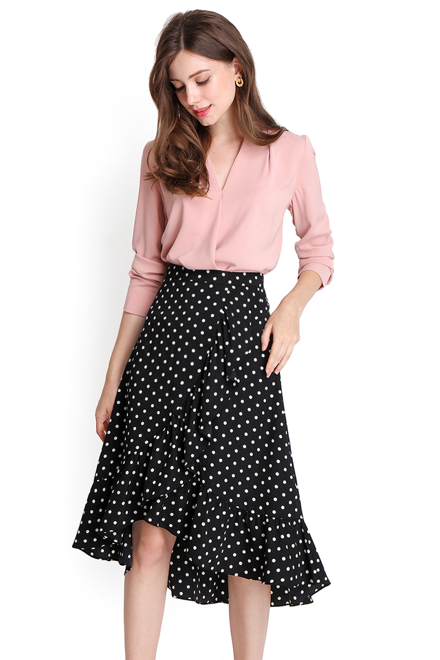Swoon Worthy Skirt In Black Polka Dots