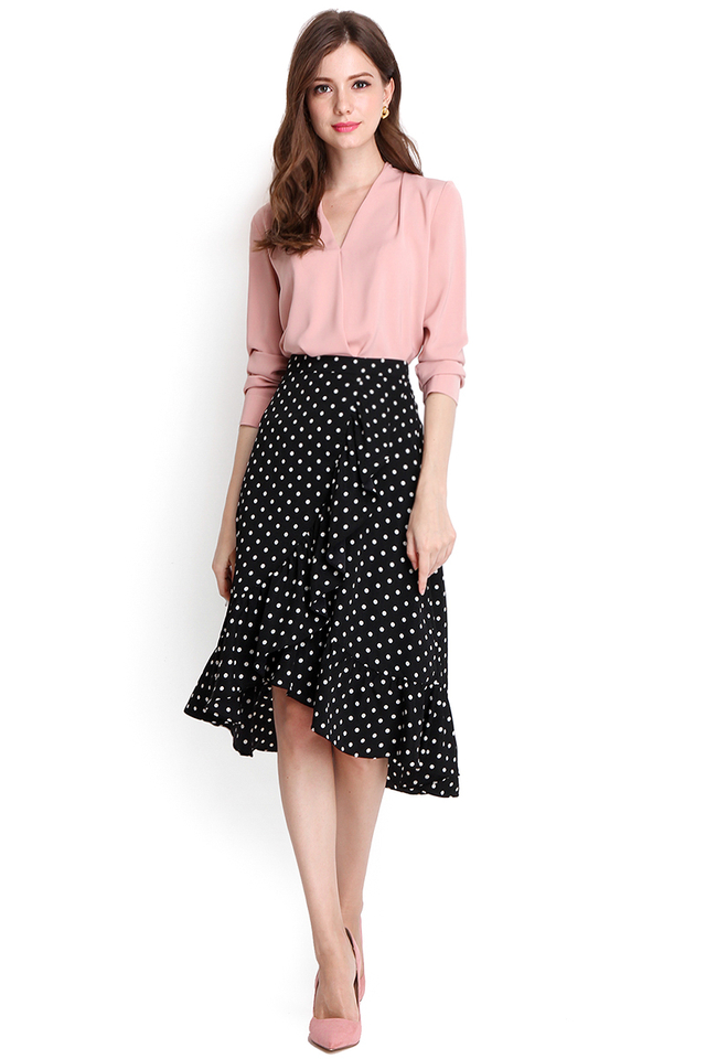 Swoon Worthy Skirt In Black Polka Dots