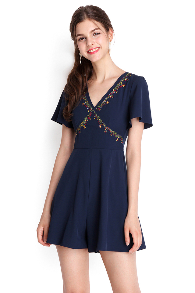 Playful Personality Romper In Midnight Blue