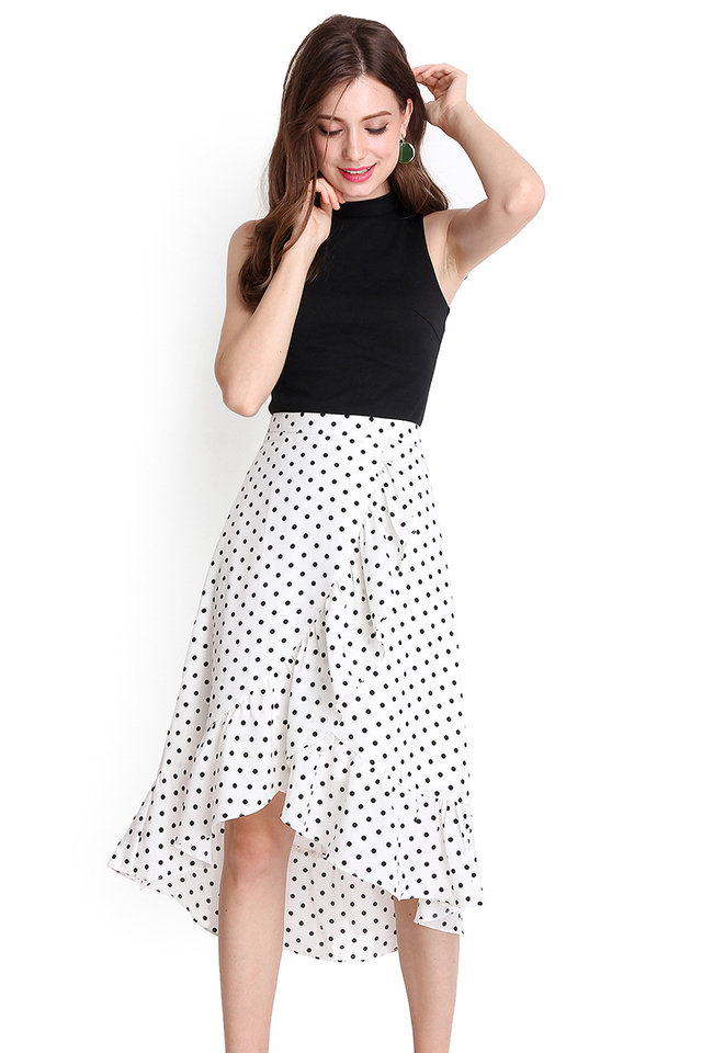 Swoon Worthy Skirt In White Polka Dots