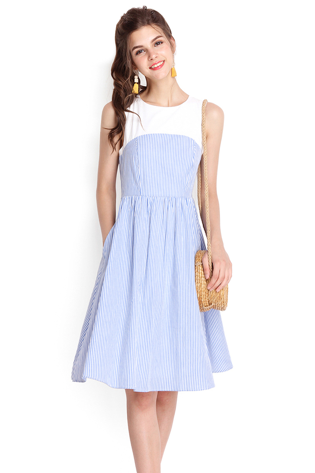Playful Moments Dress In Blue Stripes