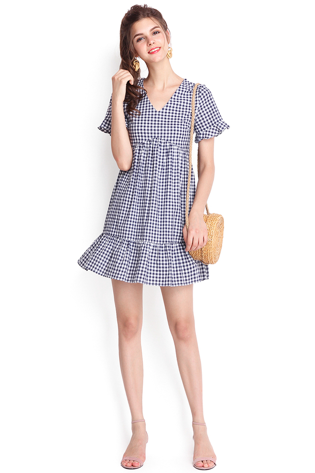 Double The Fun Dress In Blue Gingham Prints