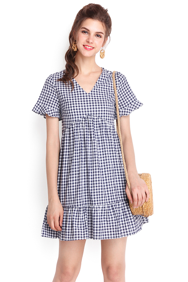 Double The Fun Dress In Blue Gingham Prints