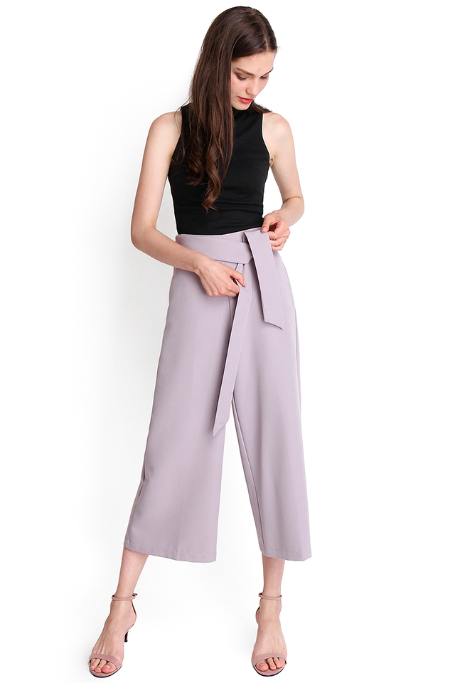 Paper Fold Culottes In Lilac Grey