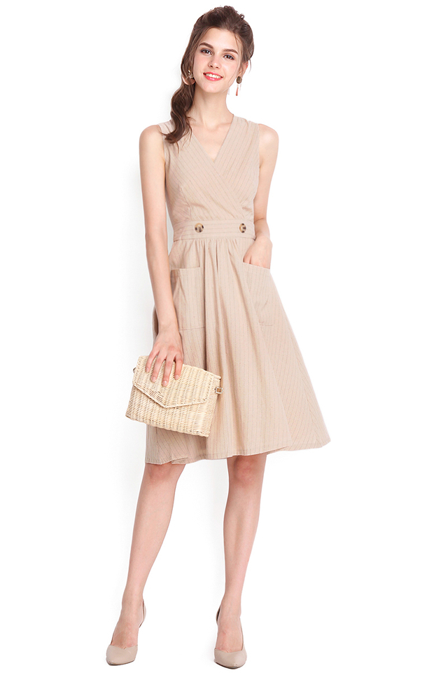 [BO] Hey Jude Dress In Taupe Stripes