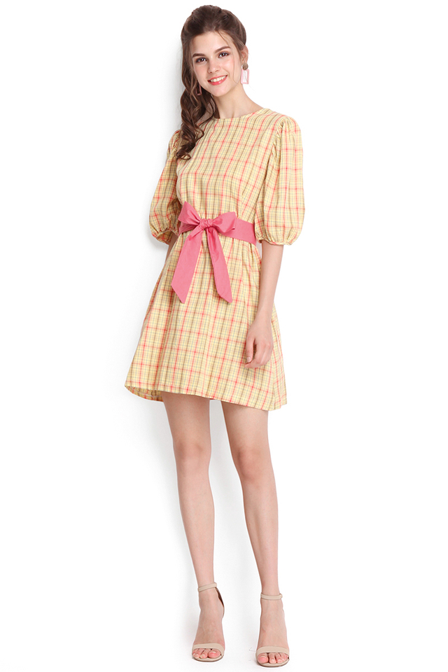 Mochi Moments Dress In Yellow Gingham Prints
