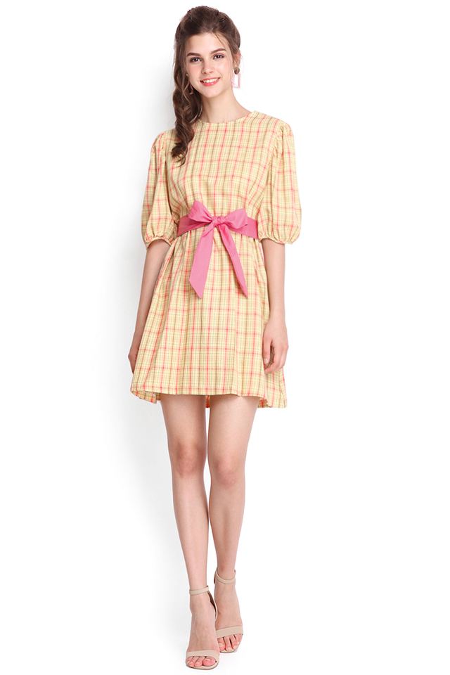 Mochi Moments Dress In Yellow Gingham Prints