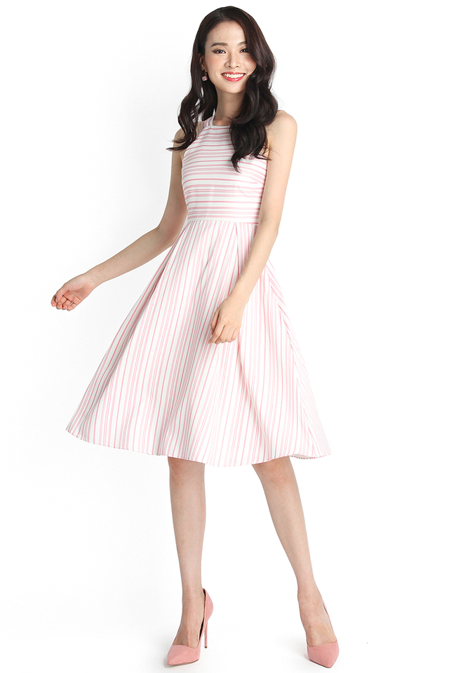 Idyllic Wayfarer Dress In Pink Stripes