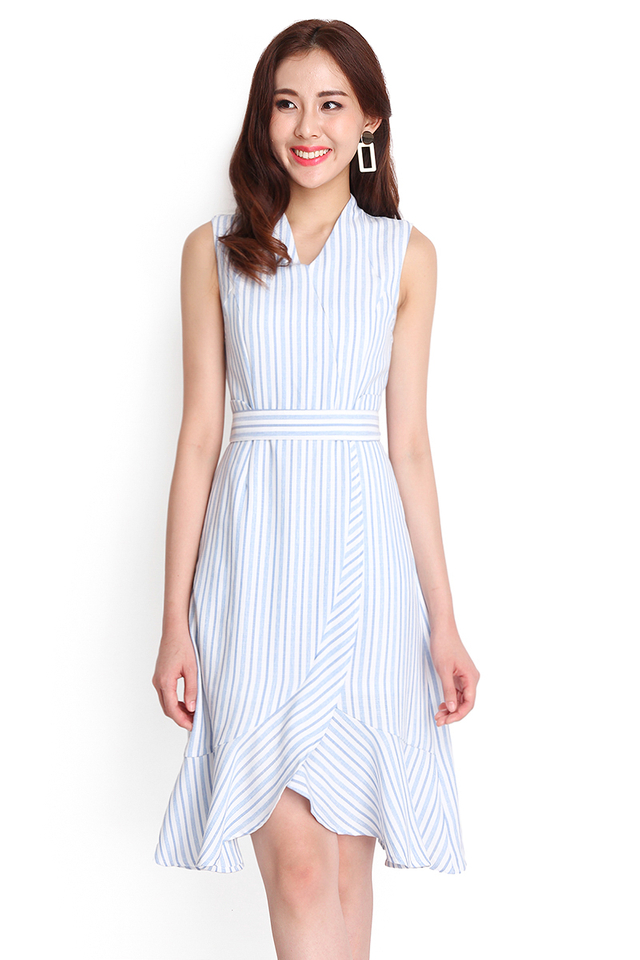 Whimsical Clouds Dress In Sky Stripes