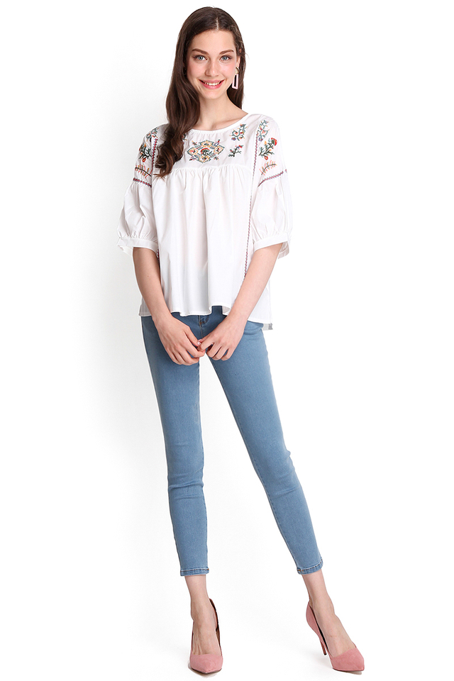 Bohemian Blooms Top in White
