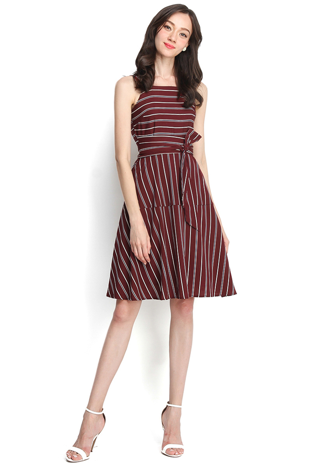 Adventures of Pooh Dress In Wine Stripes