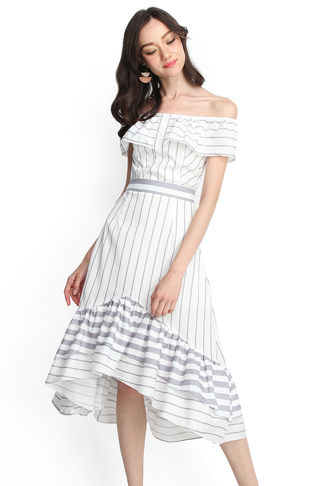 Summer Vacation Dress In Periwinkle Stripes