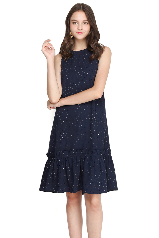 Stargazing In The City Dress In Navy Dots