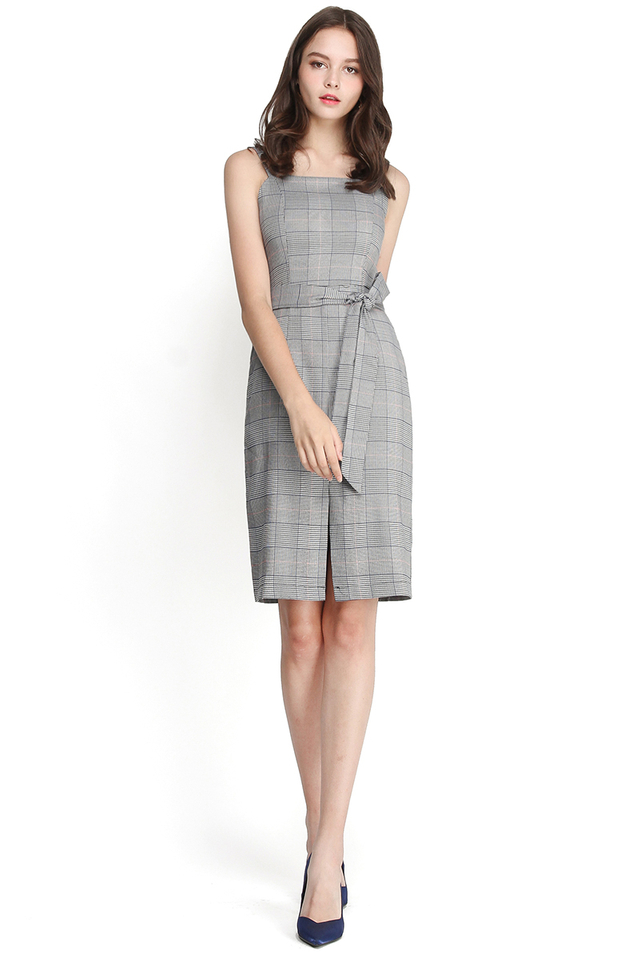 Classic Curves Dress In Grey Checks