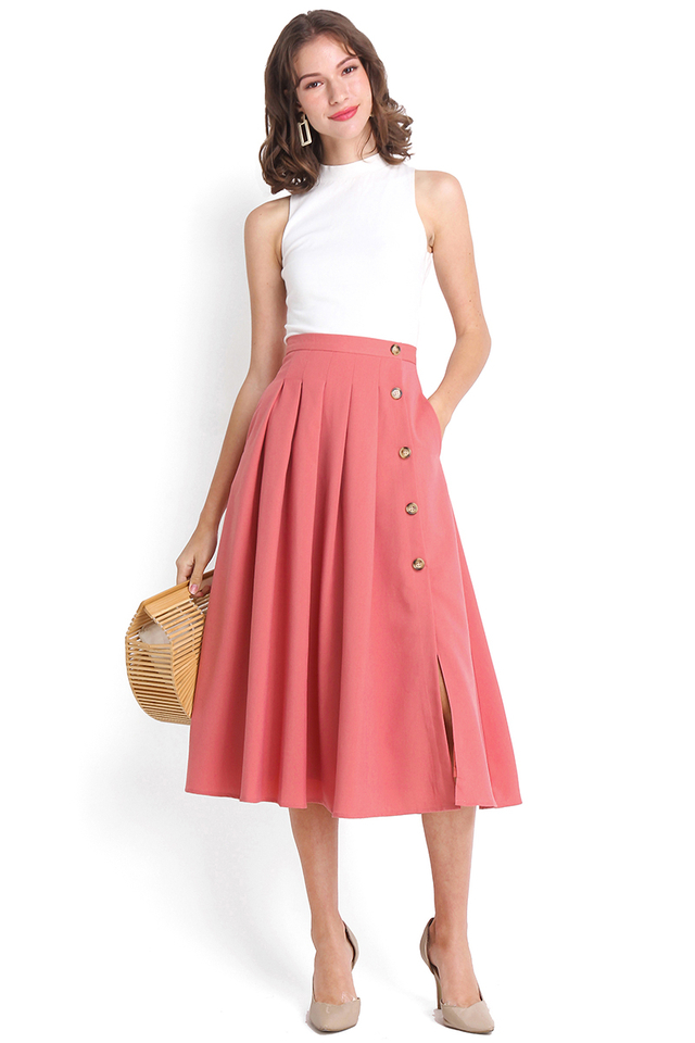 Blushing Bride Button Down Skirt In Apricot