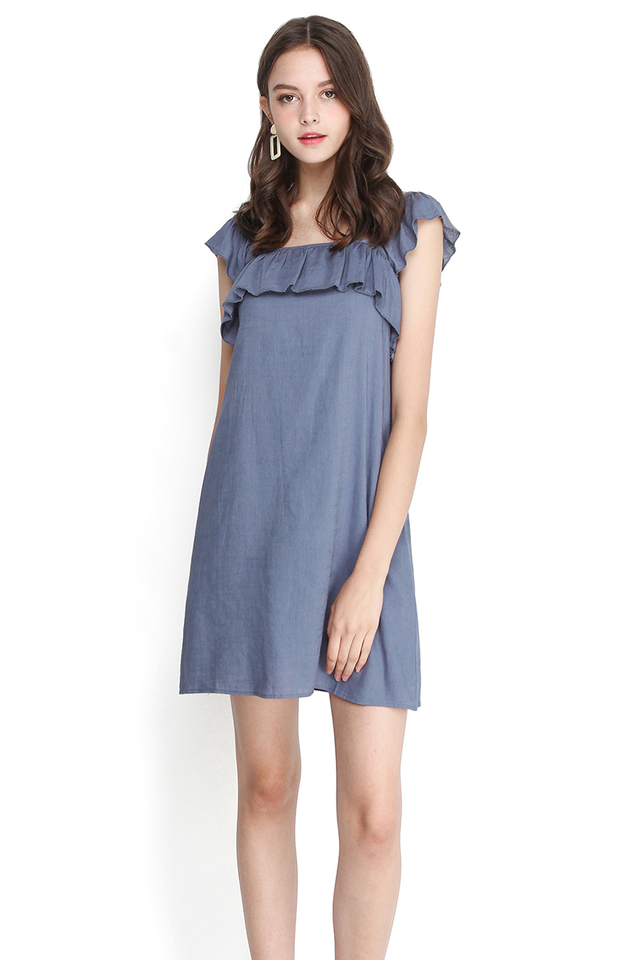 Swedish Cottage Dress In Muted Blue