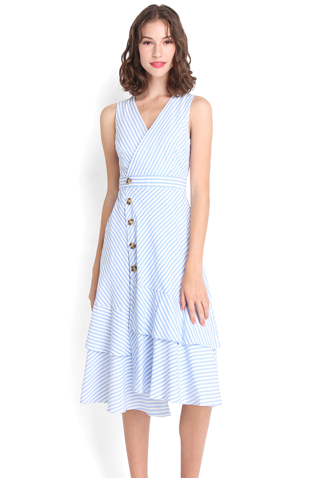 Meant For Twirling Dress In Blue Stripes