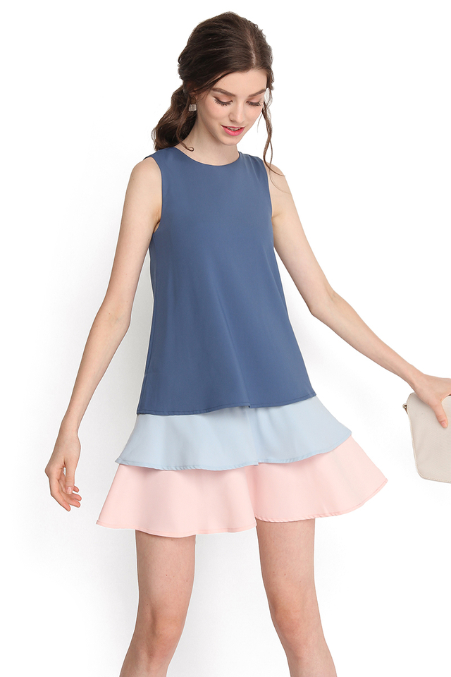 [BO] Wave Hello Dress In Muted Blue