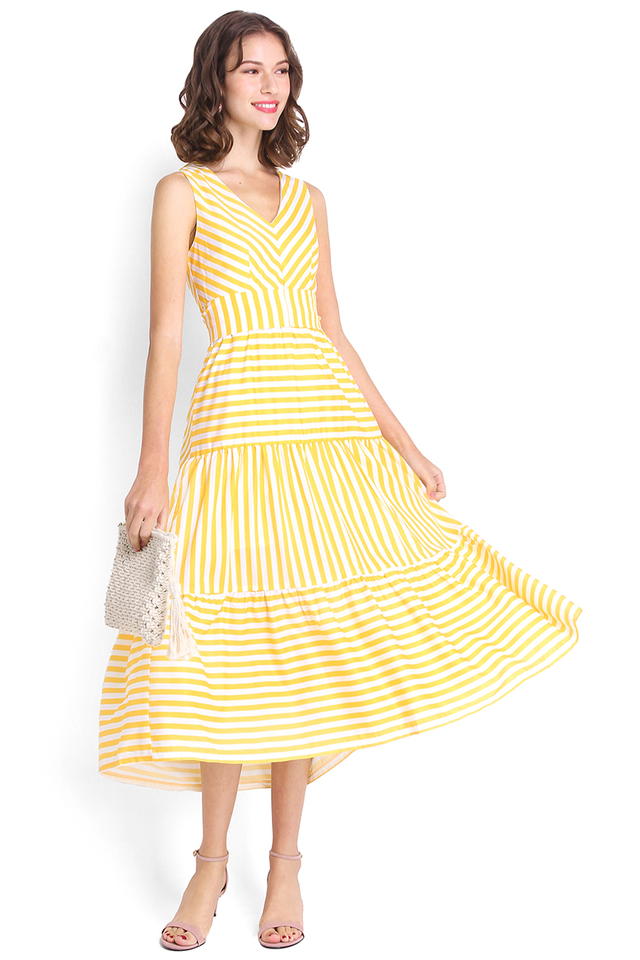 A Ray Of Sunshine Striped Dress In Marigold Stripes