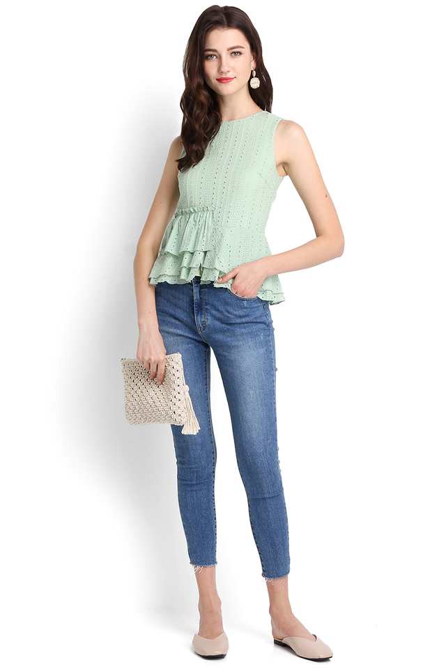Cupid's Bow Top In Jade Green
