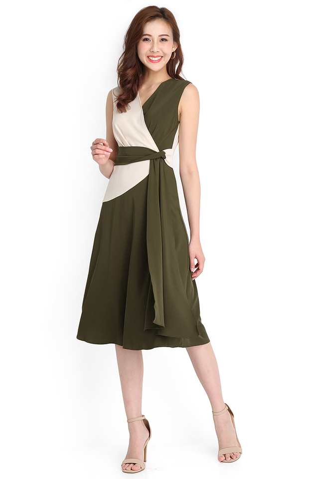 Lovely In A Wrap Dress In Olive Green