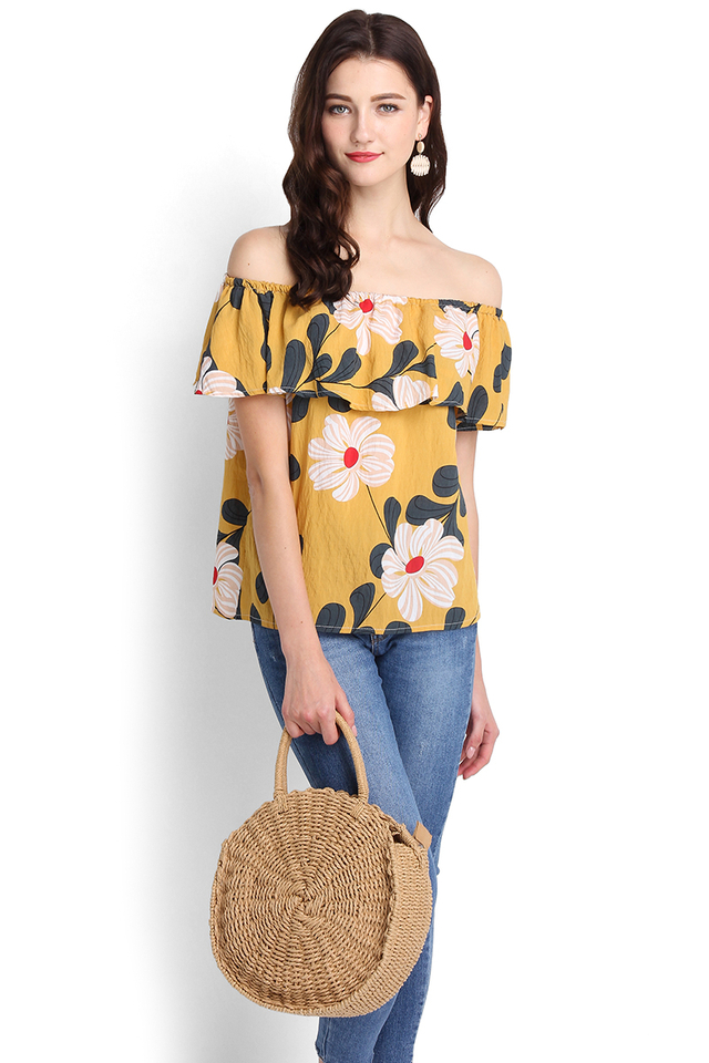 Opposites Attract Top In Yellow Florals
