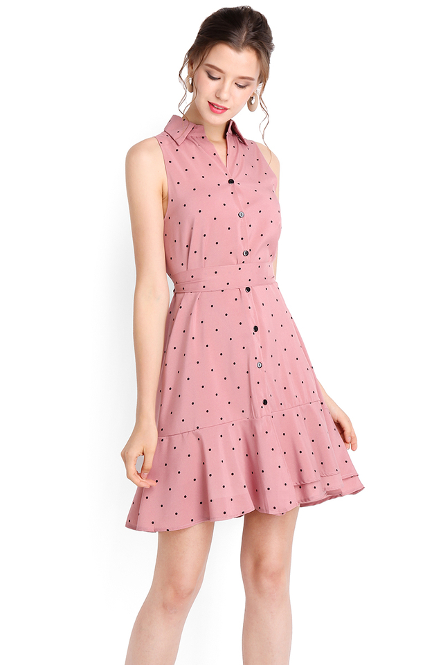 Moonlight Shenanigans Dress In Pink Polka Dots