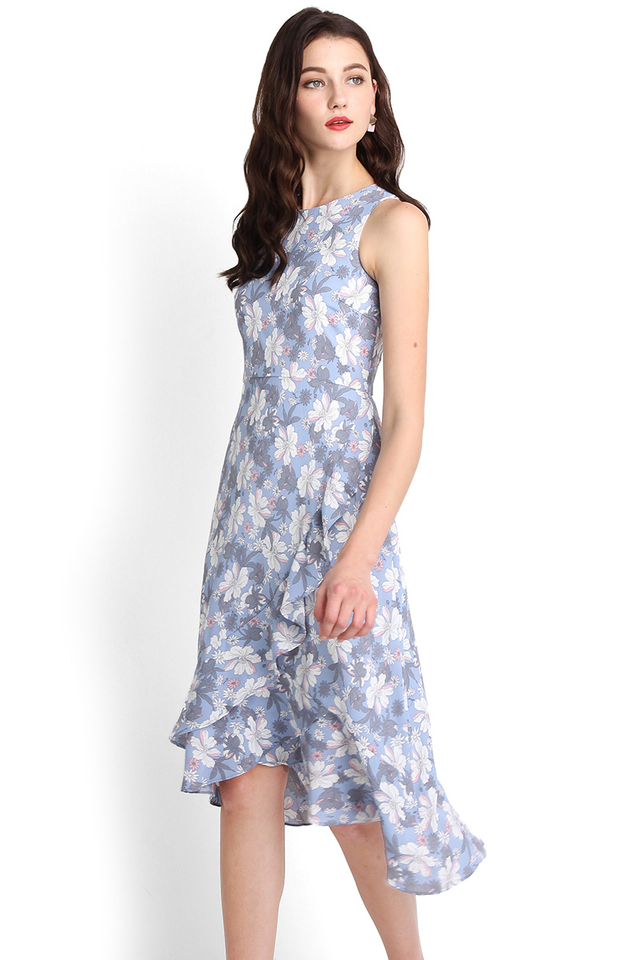 Blooming Abbey Dress In Blue Florals