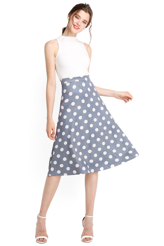 Cute As A Button Skirt In Blue Polka Dots
