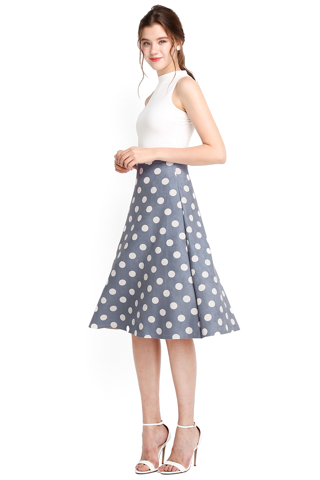 Cute As A Button Skirt In Blue Polka Dots