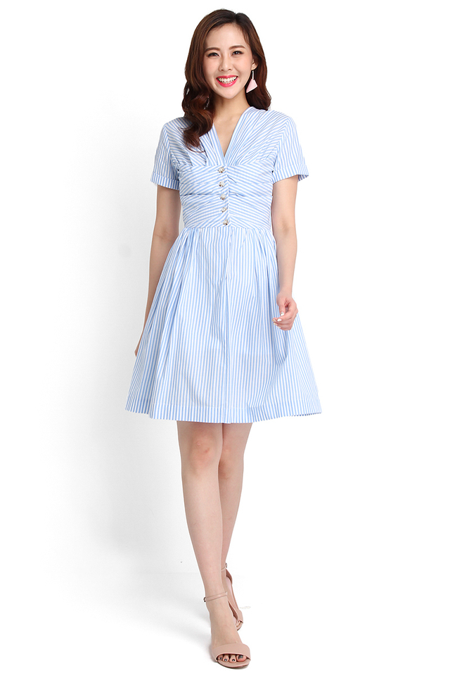 Vacation Dossier Dress In Blue Stripes