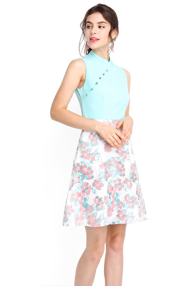 Blush Of Spring Cheongsam Dress In Fresh Mint