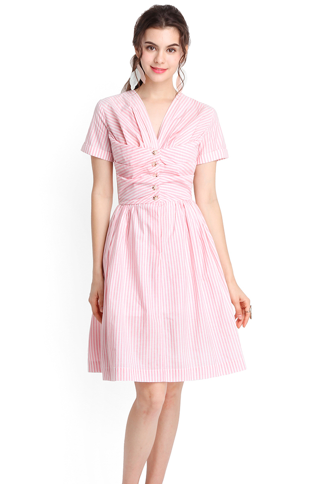 Vacation Dossier Dress In Pink Stripes