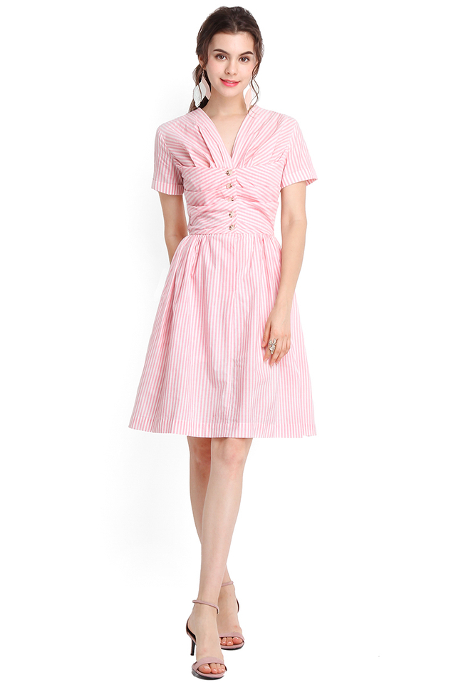 Vacation Dossier Dress In Pink Stripes