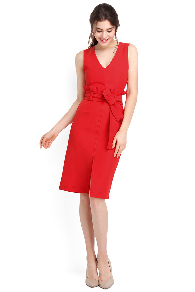Lasting Impression Dress In Festive Red