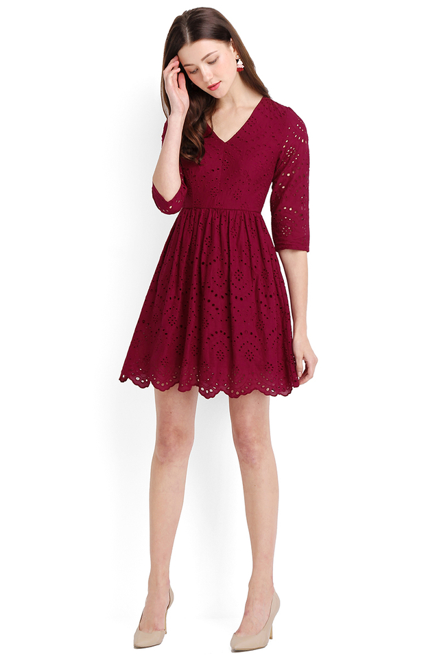 Summer Holiday Dress In Wine Red