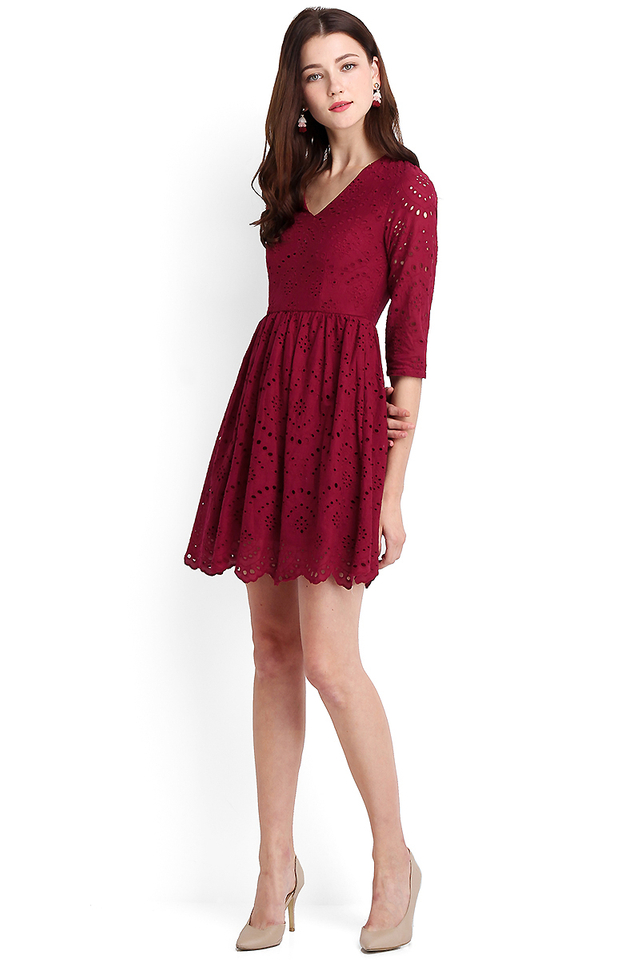 Summer Holiday Dress In Wine Red