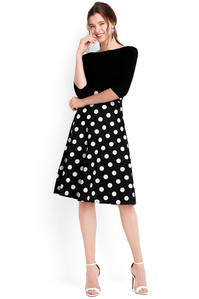 Cute As A Button Skirt In Black Polka Dots